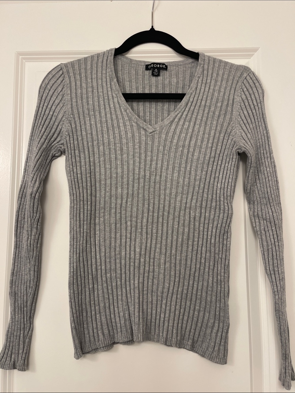George Light Gray Ribbed V-Neck Sweater - Picture 3 of 4